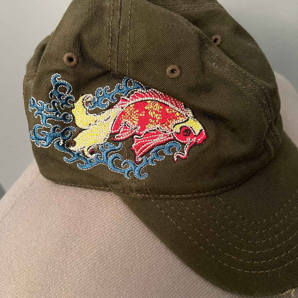 Olive Green Koi Fish Embroidered Baseball Hat